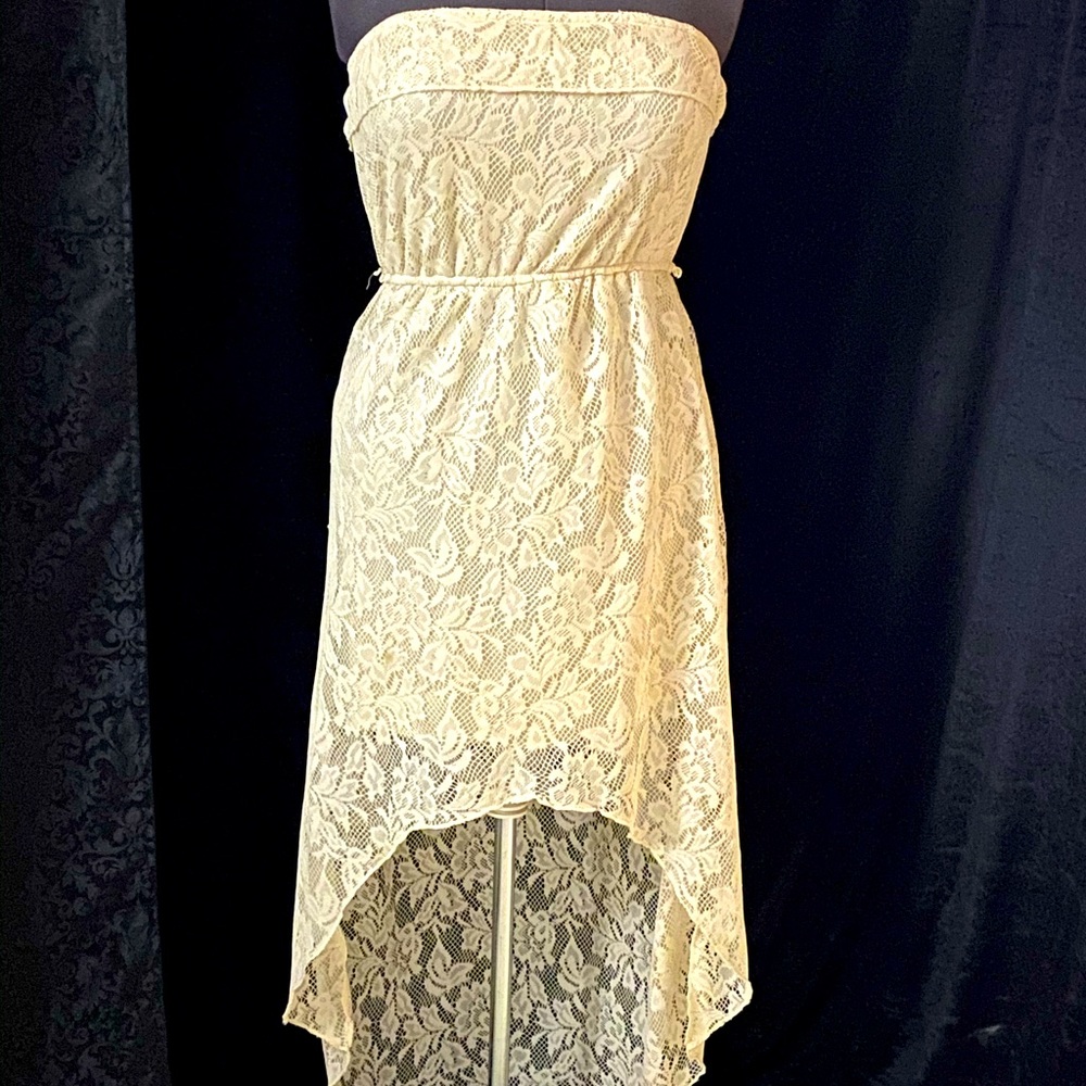 Juniors tube high low lace dress.
